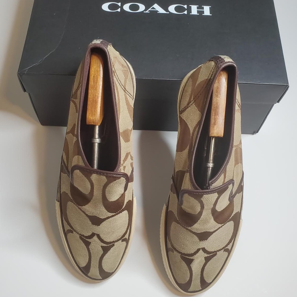 Coach Men’s Brown Signature C Slip-On Loafers/Sneakers - Canvas & Leather - Picture 6 of 9
